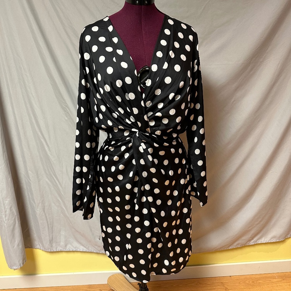 Nasty Gal Black and White Polka Dot Midi Dress